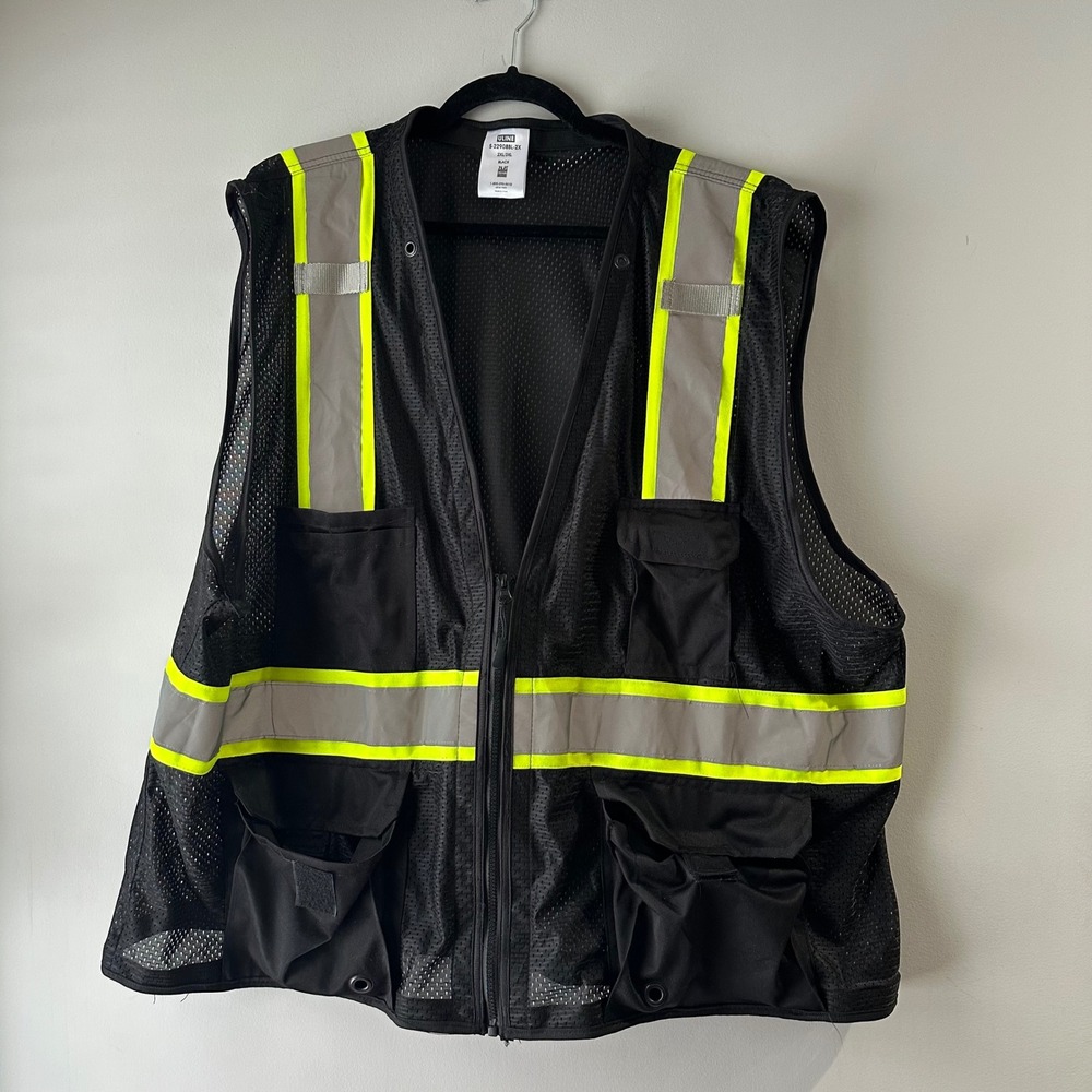ULINE High‎ Visibility Safety Vest Black 2XL 3XL Mesh Reflective Workwear